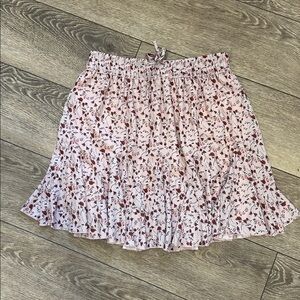 Pink floral mini skirt size extra large flare tie elastic waist and lining